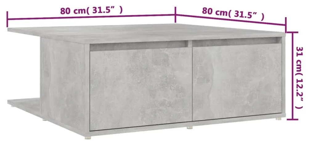 Mesa de centro 80x80x31 cm contraplacado cinzento cimento