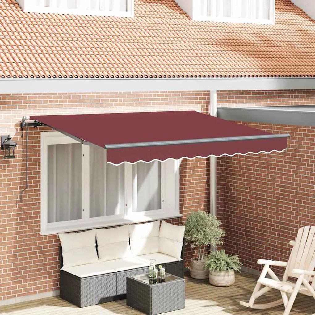 vidaXL Toldo Retrátil Borgonha 350 x 200 cm tecido