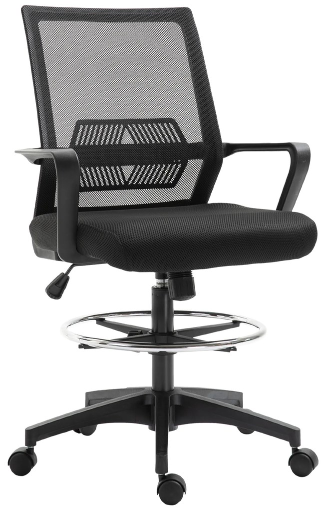 Vinsetto Cadeira de Escritório Assento Alto Ajustável 64x59x104-124 cm Bancode Escritório Giratória 360° Malha Respirável Preto | Aosom Portugal