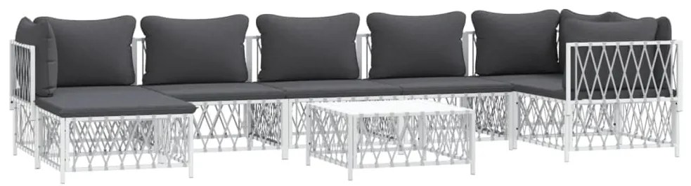 8 pcs conjunto lounge de jardim com almofadões aço branco