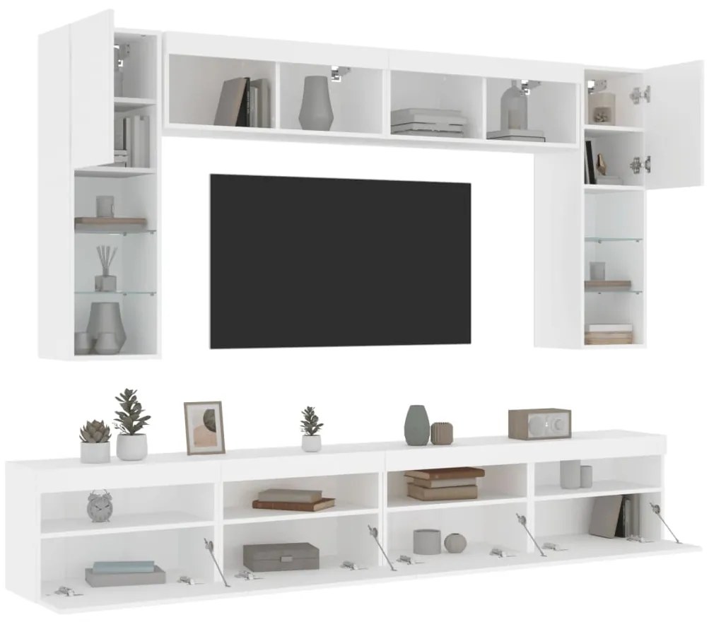 8 pcs conjunto de móveis de parede para TV com luzes LED branco