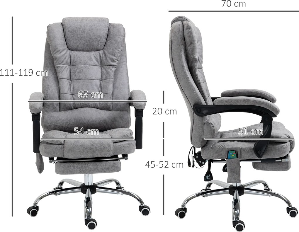 Cadeira de escritório executiva com função de massagem e aquecimento, altura ajustável, encosto reclinável, em tecido de microfibra cinzenta