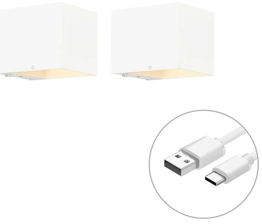 Conjunto de 2 Apliques Brancos com Dimmer Recarregável - Joris