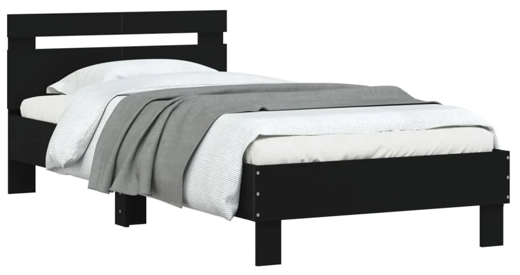 Estrutura cama c/ cabeceira 100x200 cm derivados madeira preto