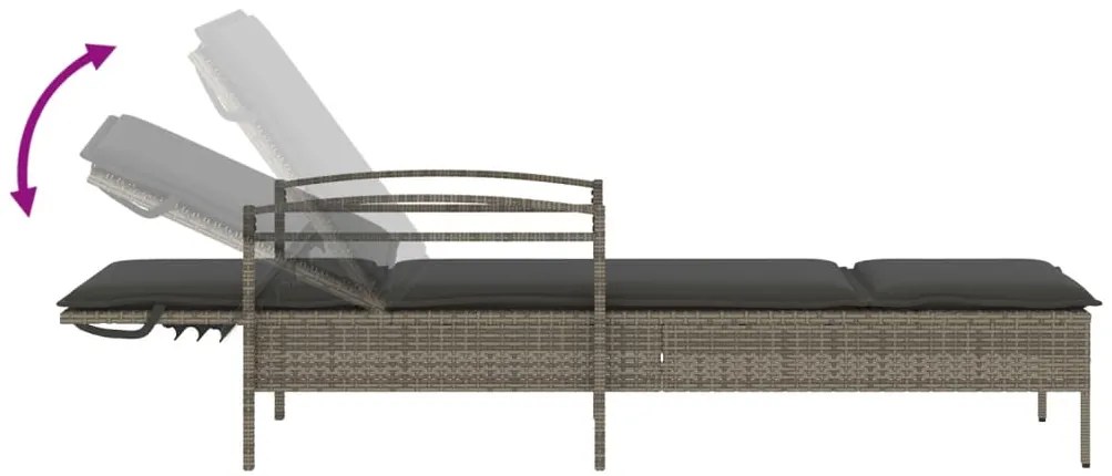Espreguiçadeira com almofadão 63x200x81 cm vime PE cinza