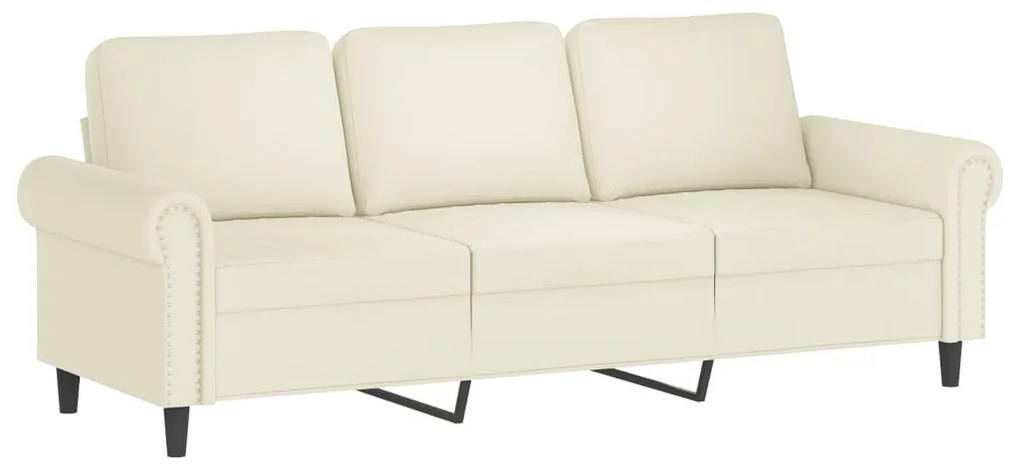 Sofá 3 lugares c/ almofadas decorativas 180 cm veludo creme