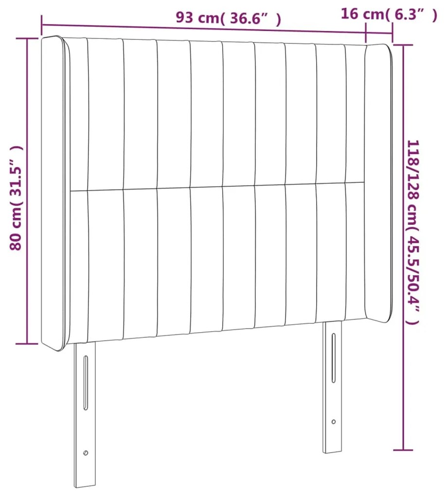 Cabeceira de cama c/ abas veludo 93x16x118/128cm cinzento-claro