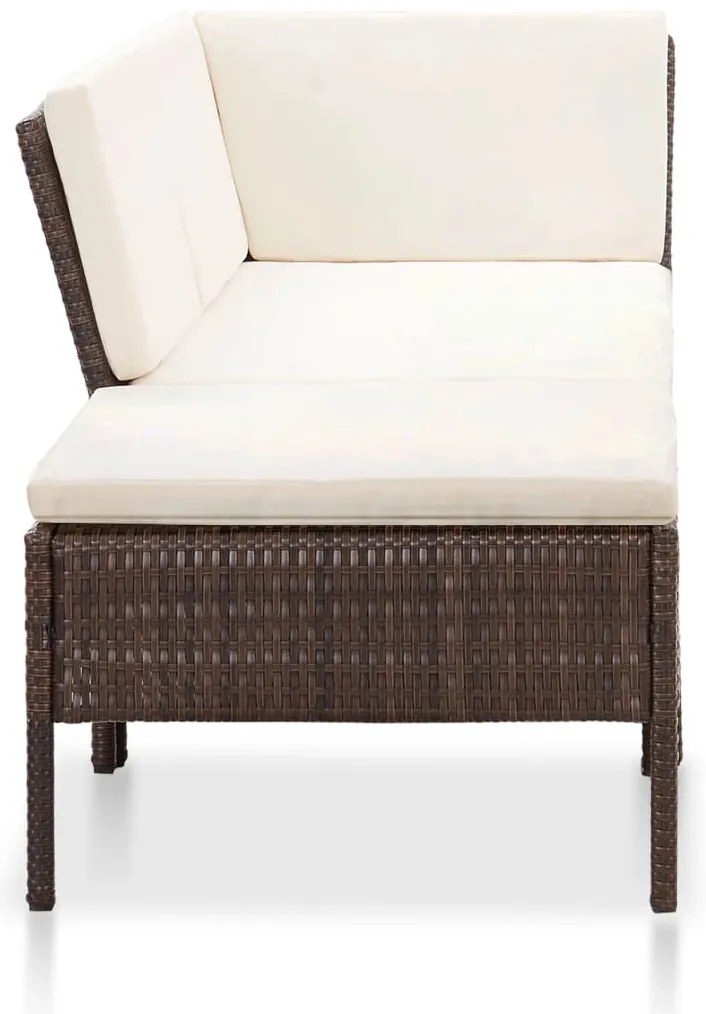 3 pcs conjunto lounge jardim c/ almofadões vime PE castanho