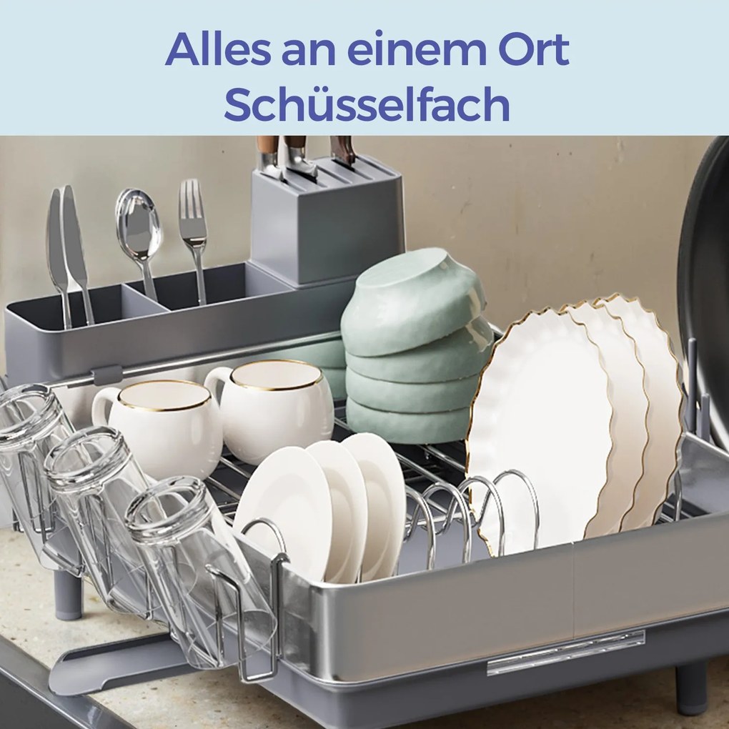 Escorredor de pratos, extensível (31,7-54,9) x 48,6 x 23,7 cm prateado-preto