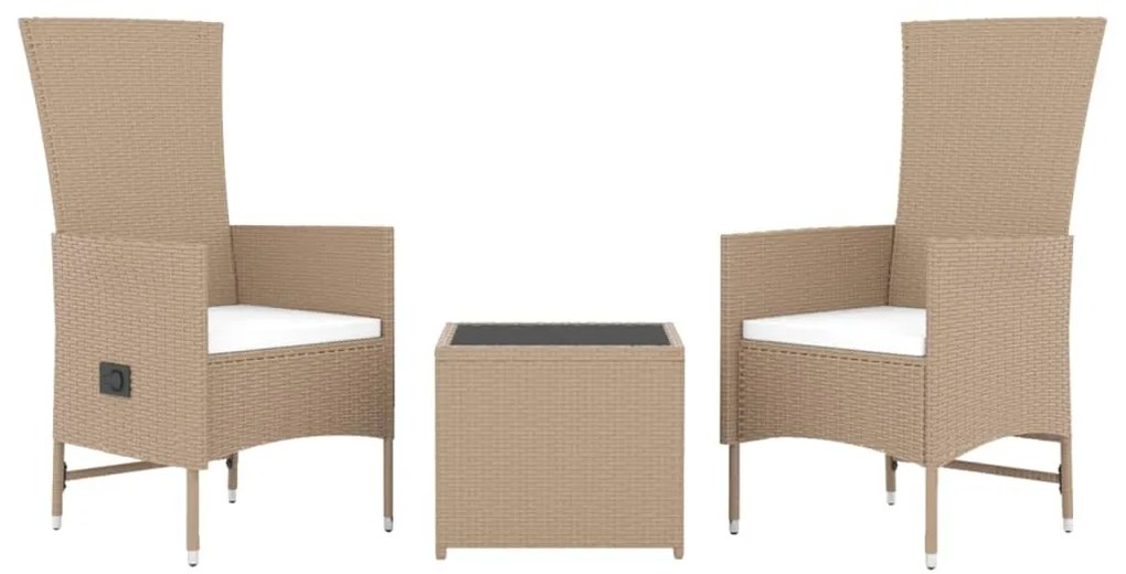 3 pcs conjunto lounge para jardim vime PE e aço bege