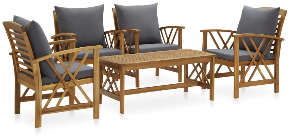 5 pcs conjunto lounge de jardim com almofadões acácia maciça