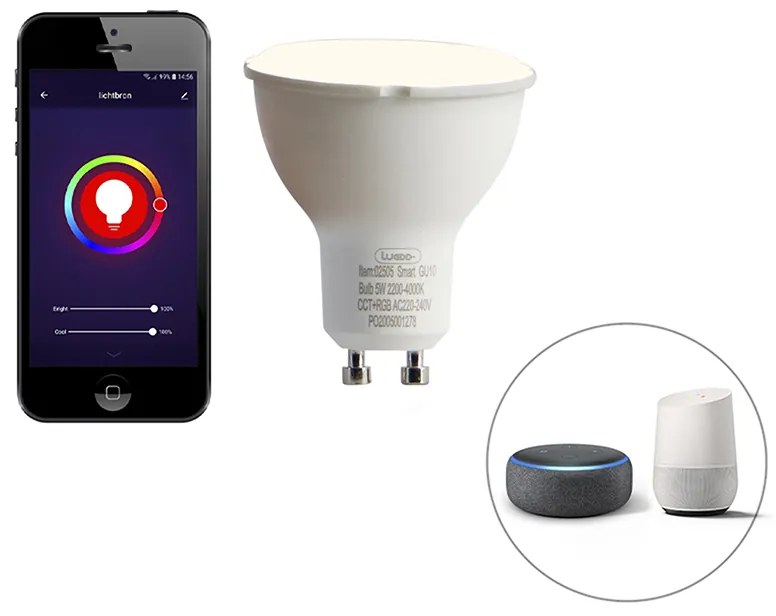LED Foco inteligente preto inclinável com 2 GU10 WiFi - Jeana Moderno
