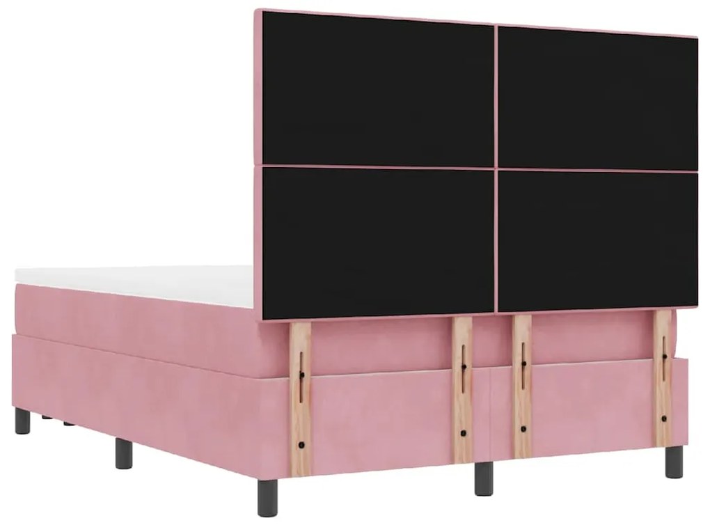Cama Box Spring com Colchão &amp; Banco Rosa 160x200 cm Veludo