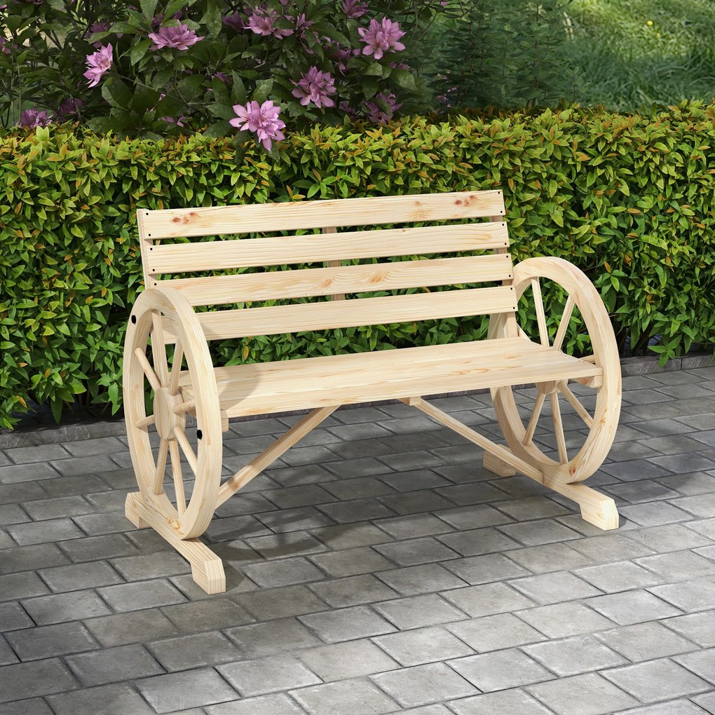 Banco de Jardim de Madeira com Apoios em Forma de Roda para 2 Pessoas 105,5x56x79 cm Madeira