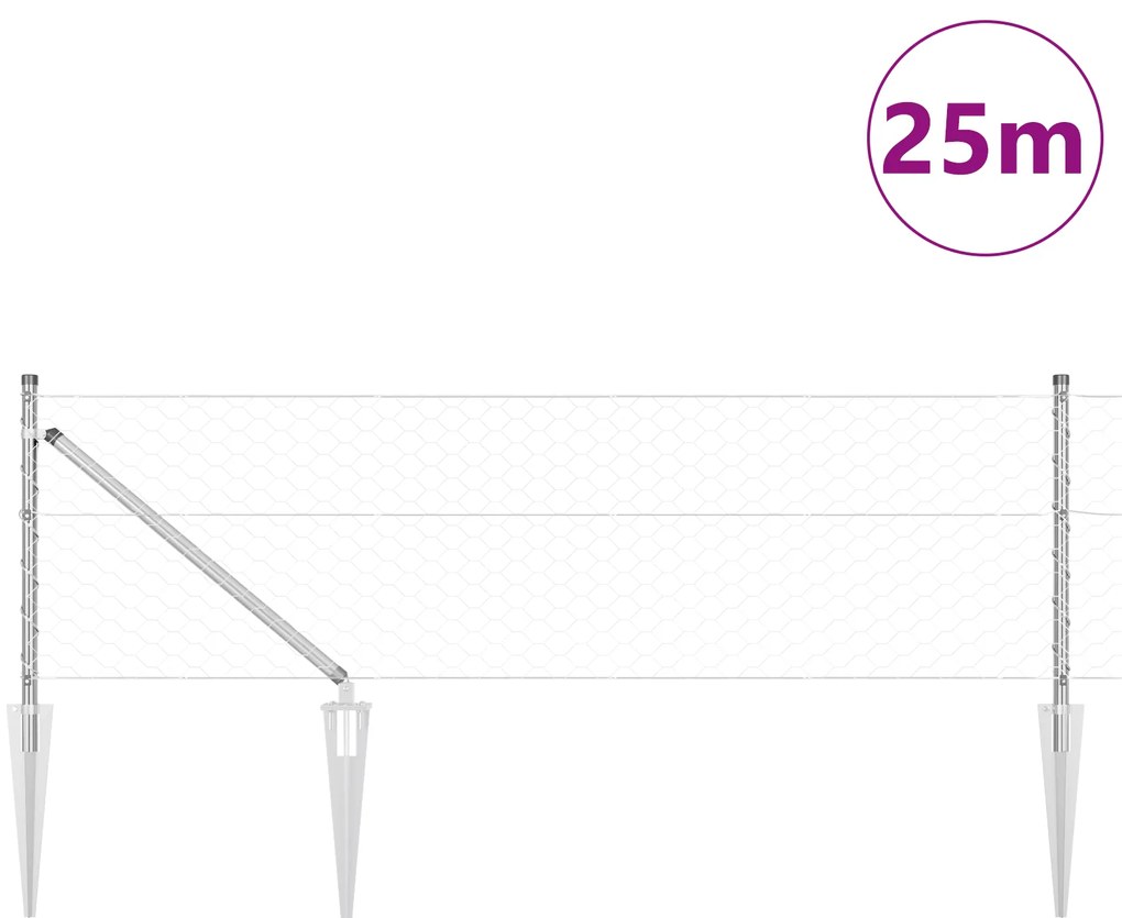 Cerca Hexagonal vidaXL 0,6x25 m Aço Galvanizado