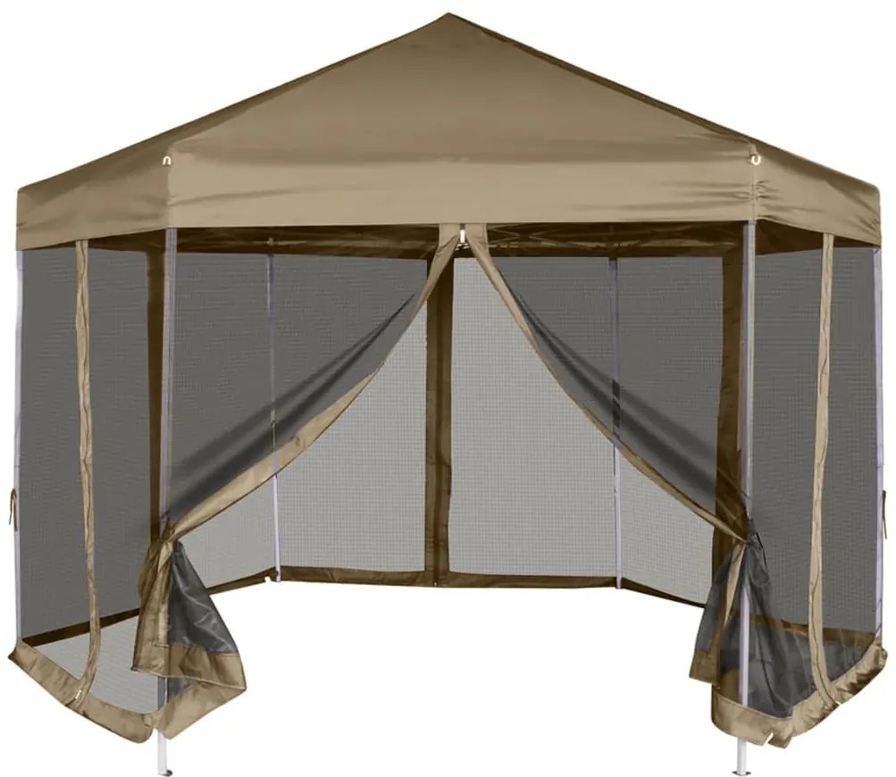 Tenda pop-up hexágono c/paredes 3,6x3,1m 220g/m² cinza-castanho
