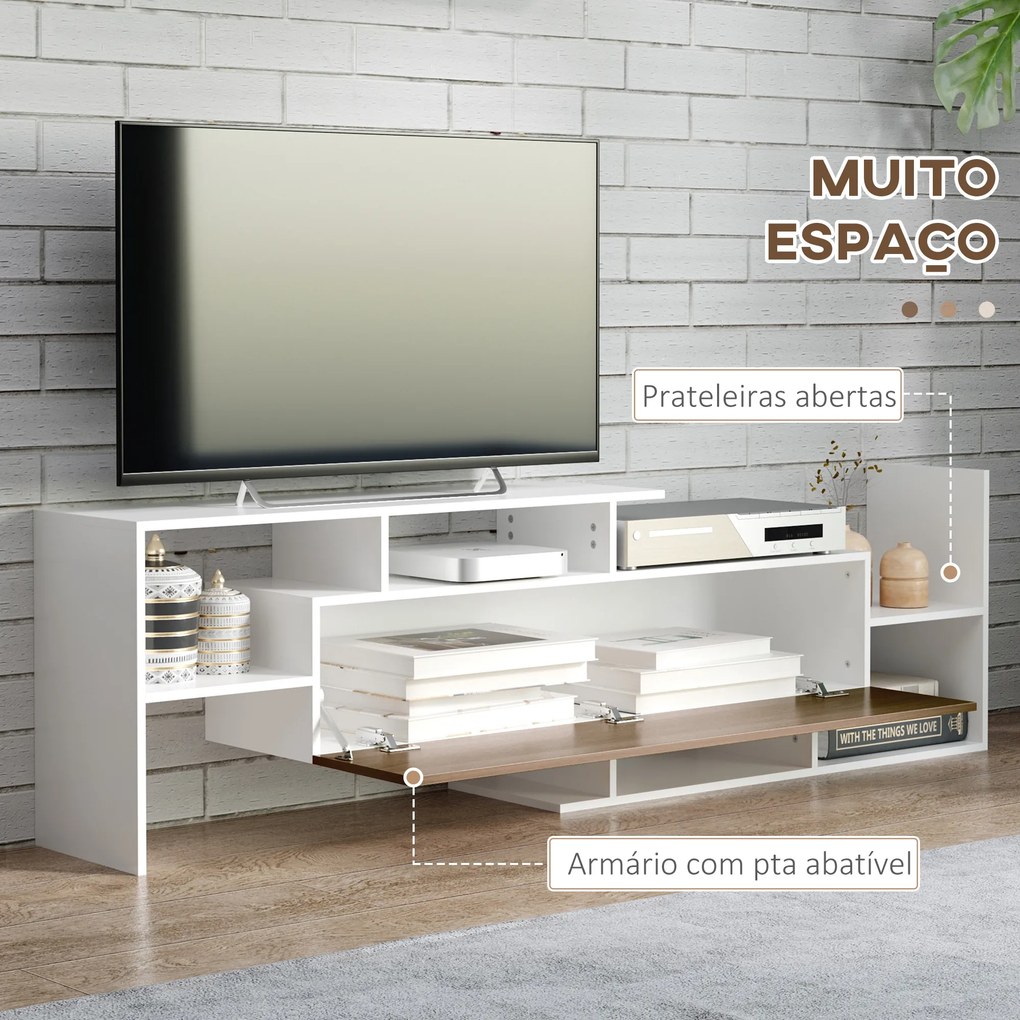 Móvel de TV Moderno Móvel para Televisores 153,6x25x42 cm e Prateleira de Parede 150x14,5x16,3 cm Branco e Castanho