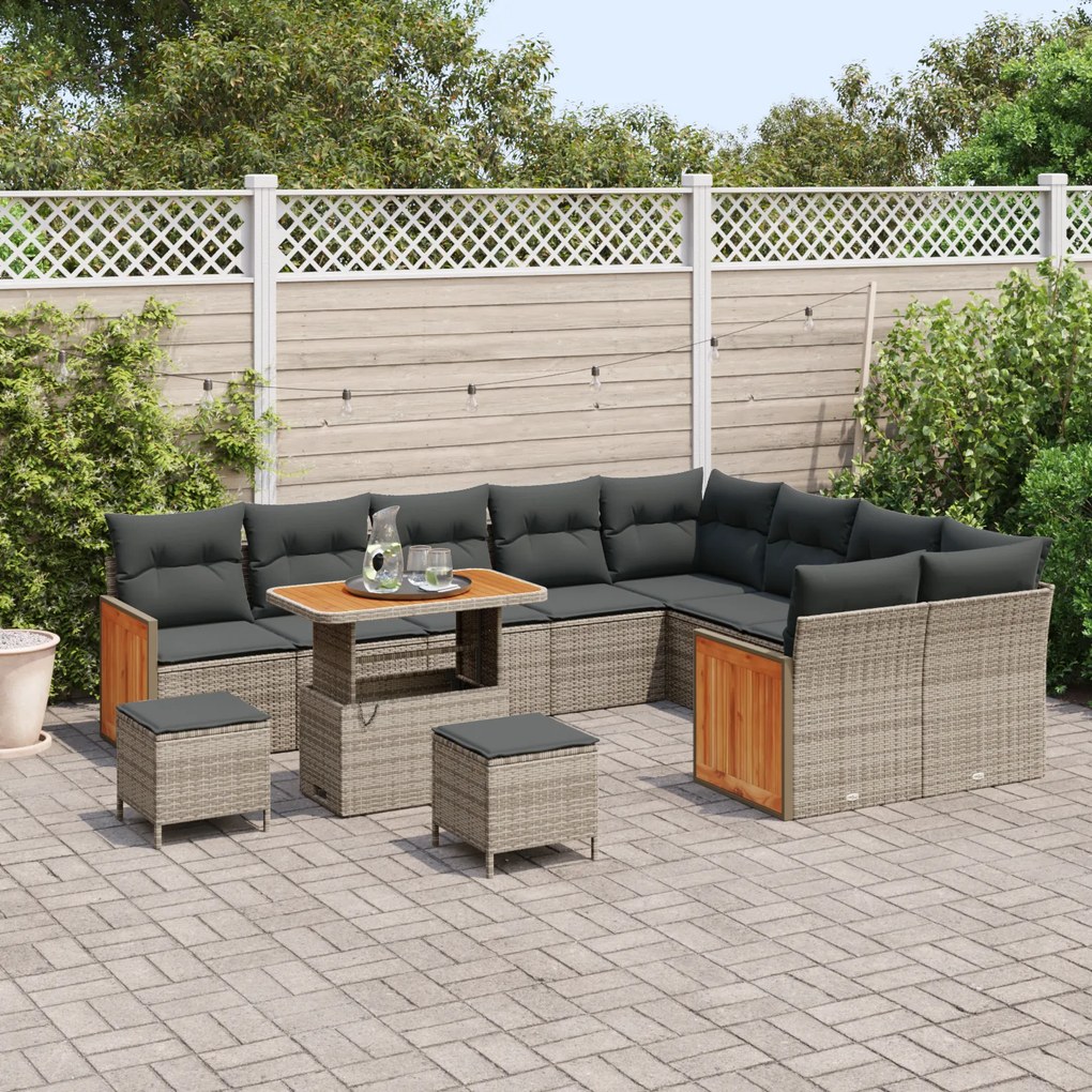 Conjunto de Sofá de Jardim com Almofadas vidaXL de 12 Peças Cinza Ratt