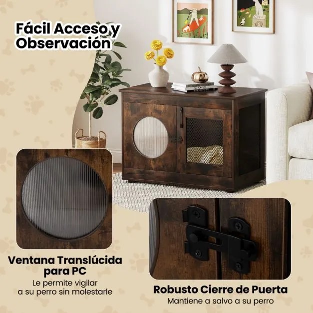 Móvel para caixa de areia para gatos ou jaula caes pequenos 82 x 47 x 60 cm com grades metálicas Porta transparente Café