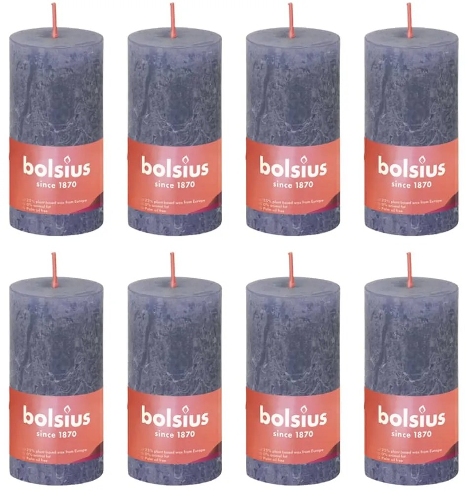 440805 Bolsius Velas rústicas cilíndricas Shine 8pcs 100x50mm azul crepúsculo