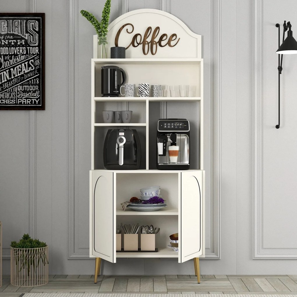 Armário de Cozinha/Sala "Caffè" - Creme e Dourado - 81.3x201x35cm - De