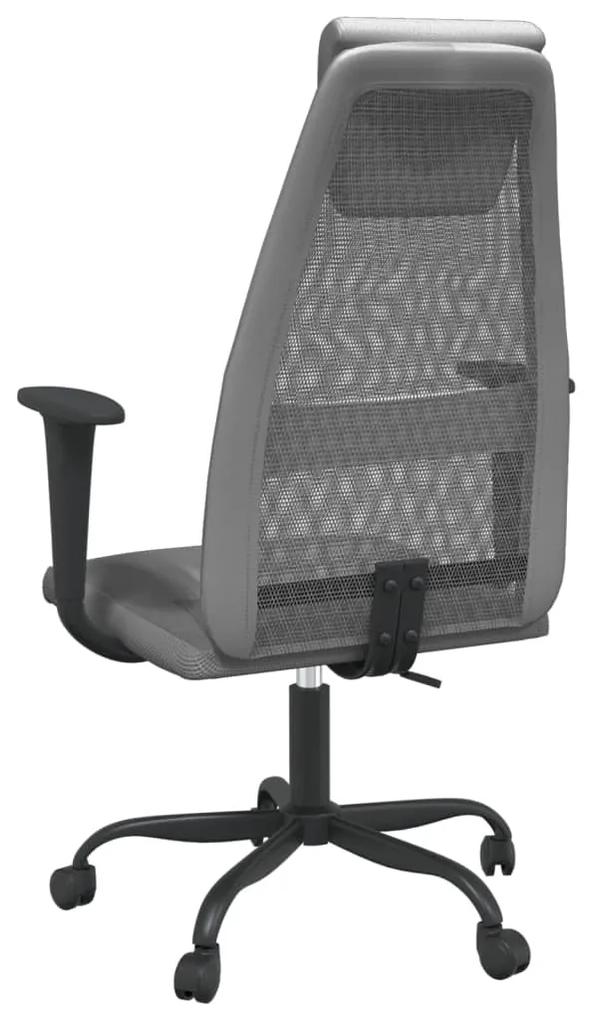 Cadeira de escritório tecido de malha e couro artificial cinza