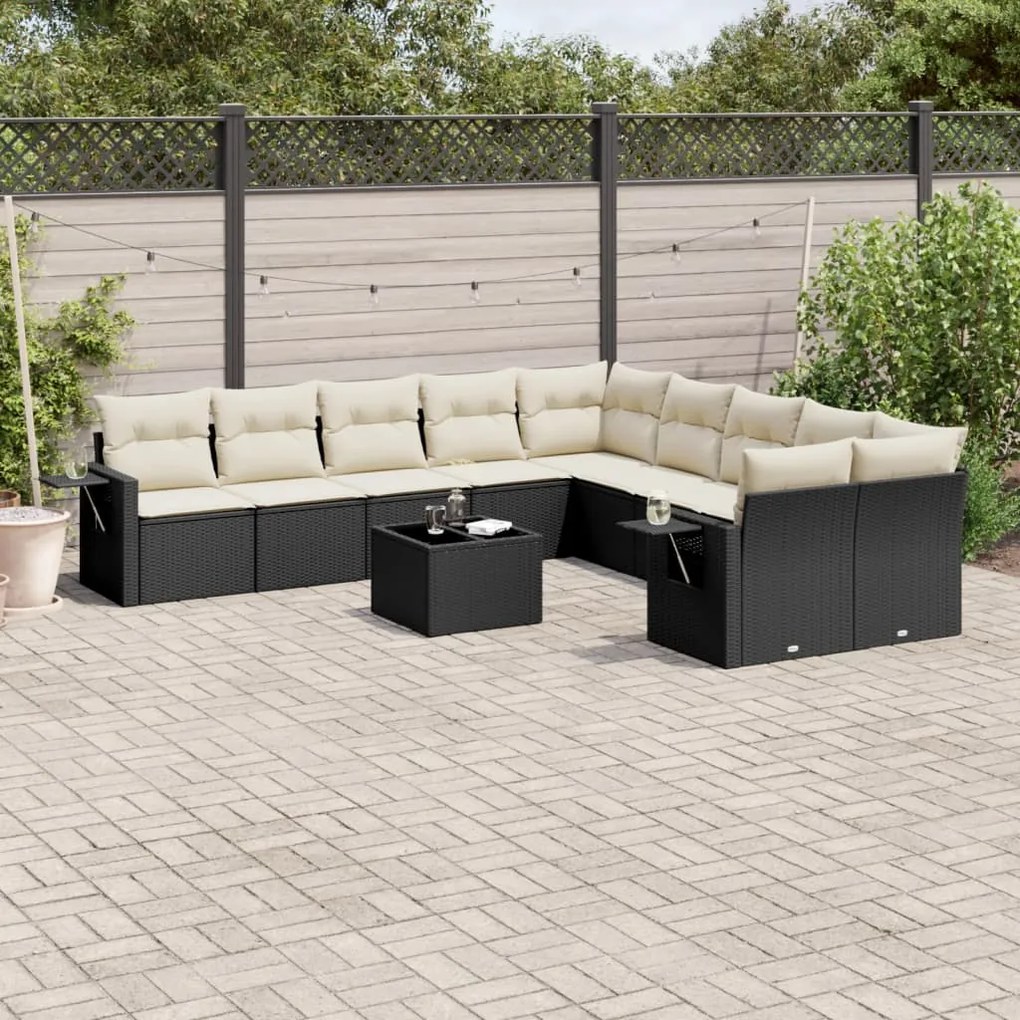 vidaXL 11 pcs conjunto sofás de jardim c/ almofadões vime PE preto