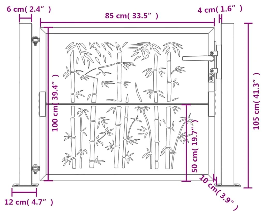 Portão de jardim 105x105 cm aço corten design bambu