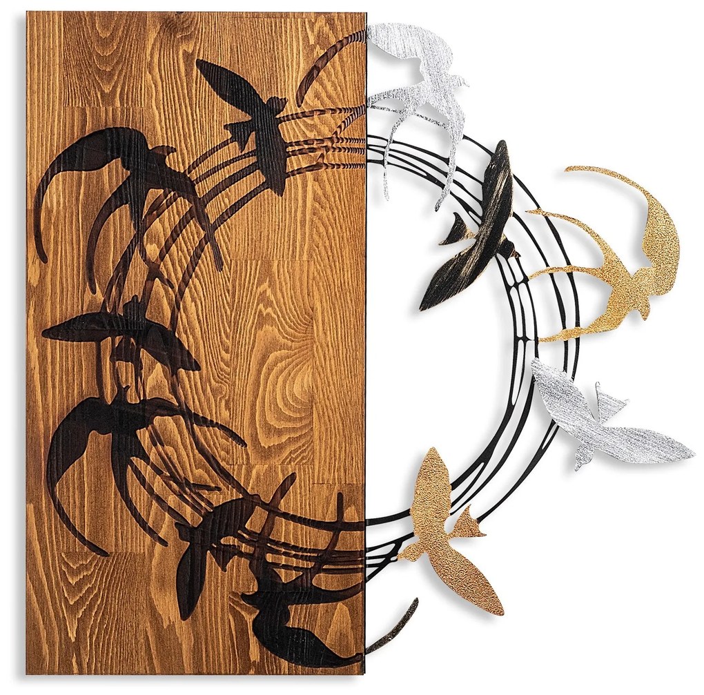 Acessório Decorativo de Parede Spiral Birds – Nogueira e Preto – 58 x