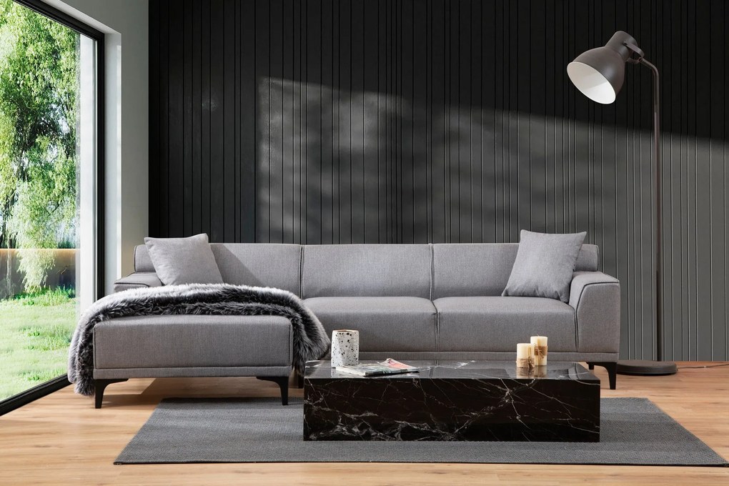 Sofá de Canto Petra – Cinzento Claro – 145 x 250 cm