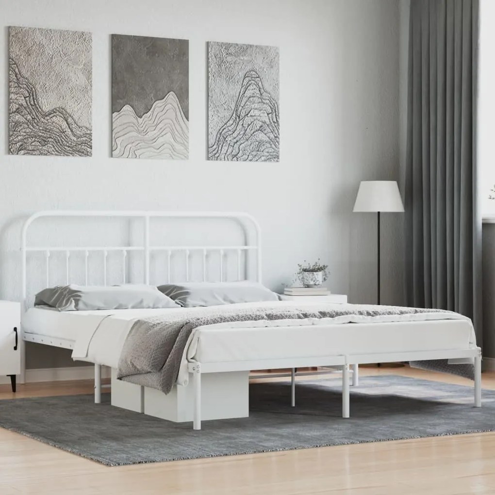 352630 vidaXL Estrutura de cama com cabeceira 160x200 cm metal branco