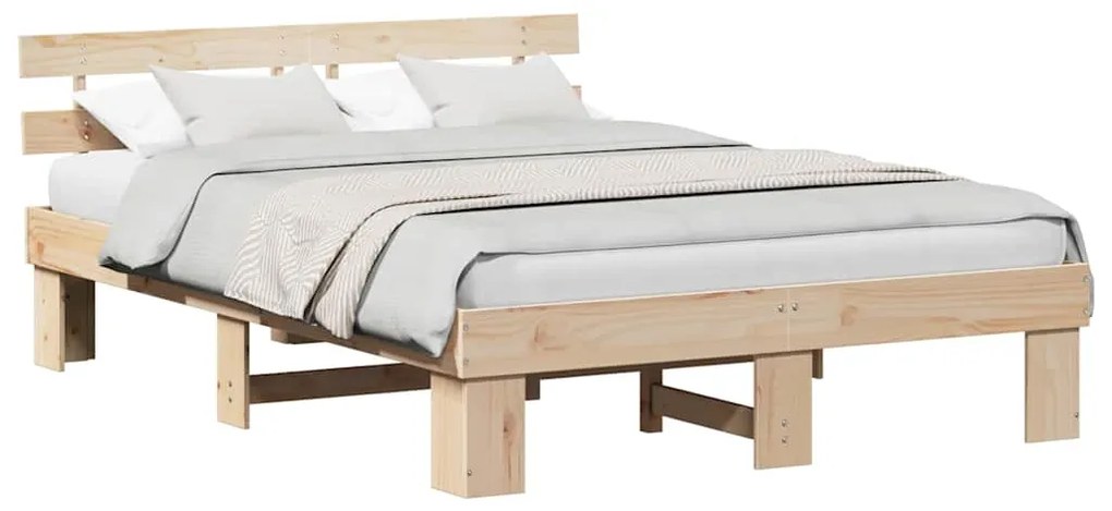 Estrado de Cama com Cabeceira 140x200 cm Madeira Maciça de Pinho