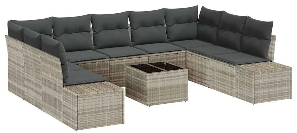 Conjunto de Sofás de Jardim de 10 Peças com Almofadas Cinza em Rattan
