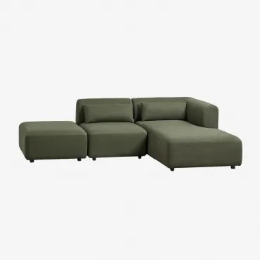 Sofá Modular Chaise Longue Direito De 2 Peças Com Puff Fogler Tecido Pele De Borrego Verde Sálvia - Sklum