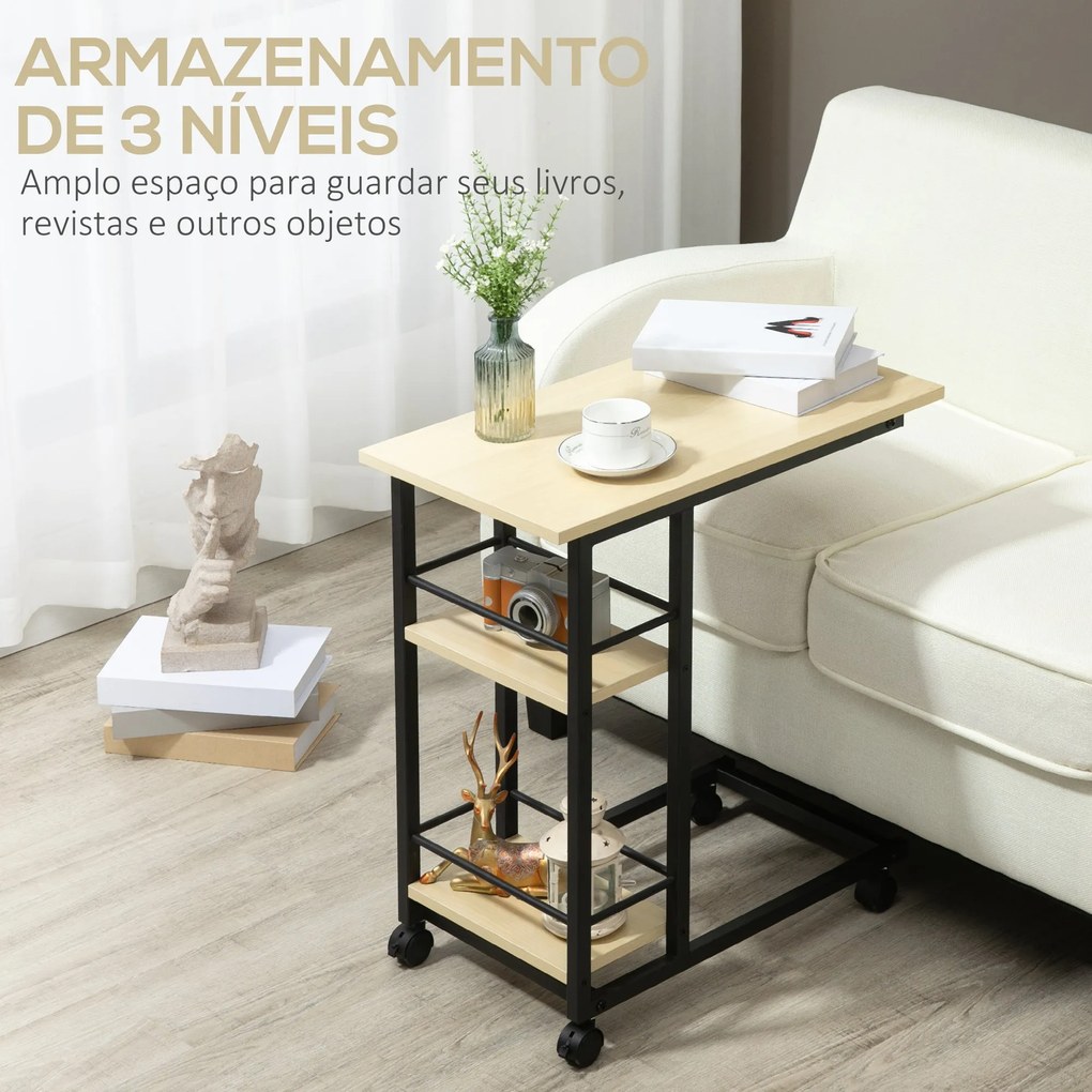 Mesa Auxiliar com Rodas Mesa Lateral em Forma de C para Sofá Cama com