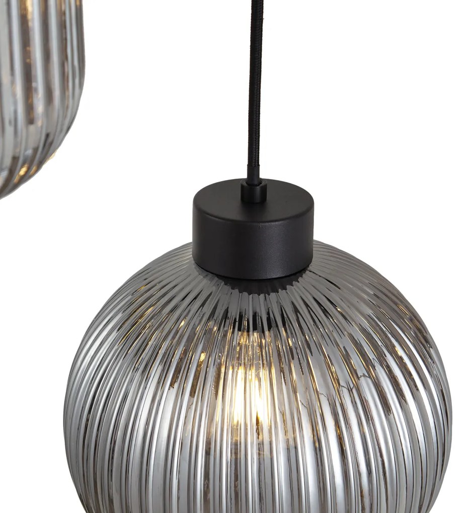 Candeeiro suspenso de design preto com vidro fumado 6 luzes - Ana Design