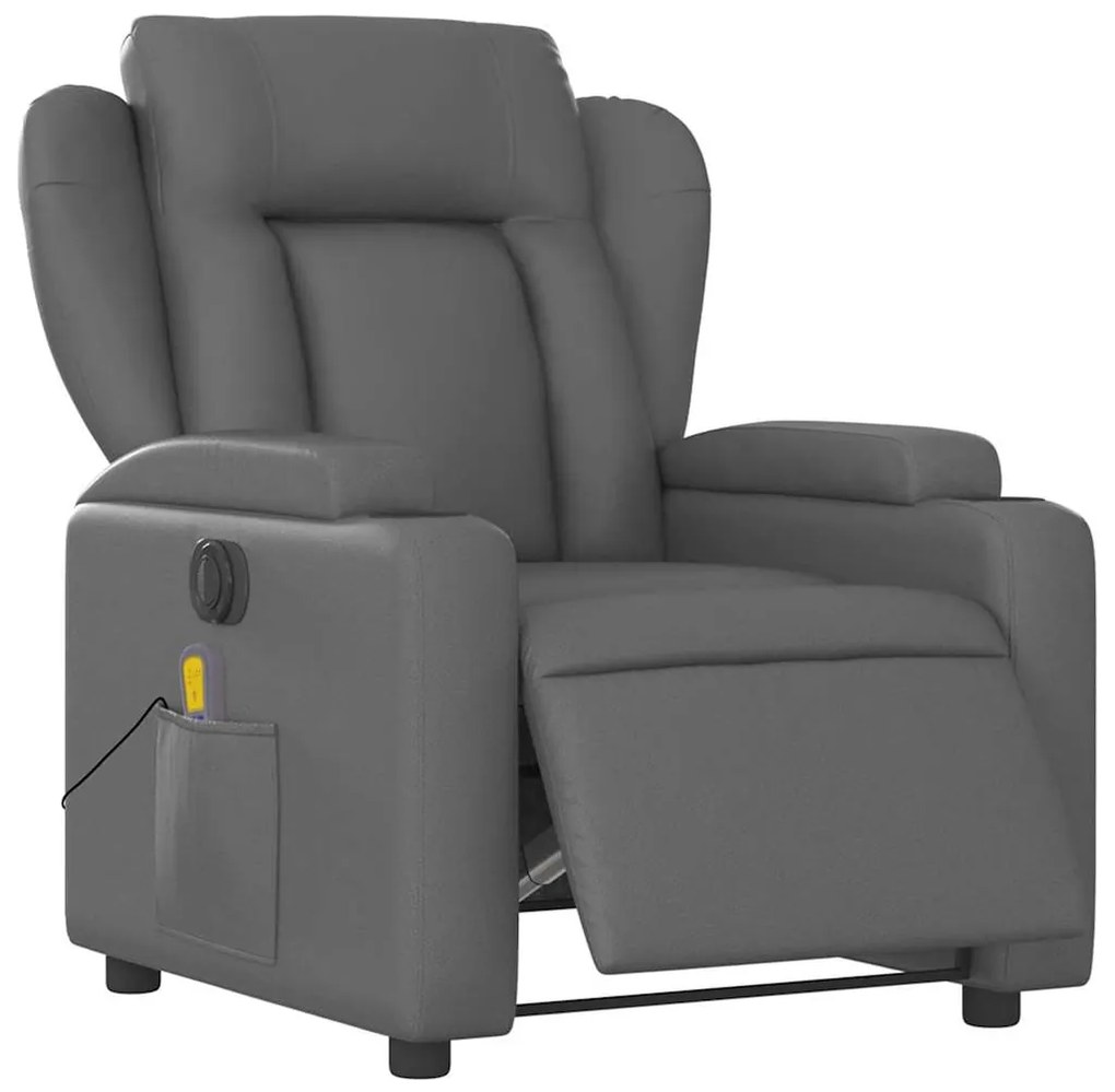 Poltrona massagens reclinável elétrica couro artif. cinzento