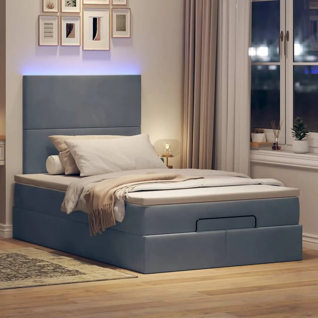 Estrutura de cama otomana com colchões cinza escuro Veludo