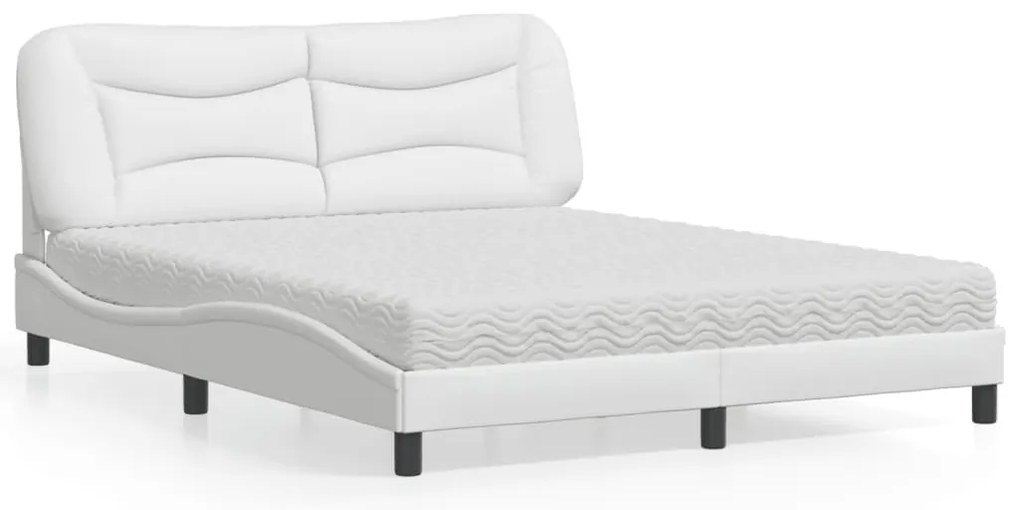 vidaXL Cama com colchão 160x200 cm couro artificial branco