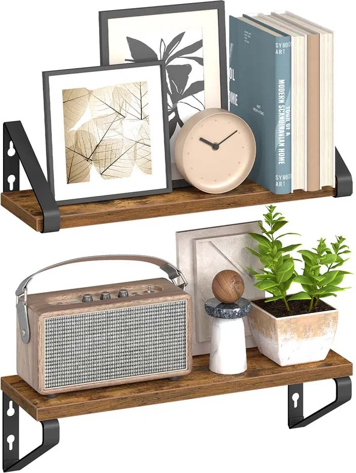Conjunto de 2 prateleiras de parede 12,7 x 40 x 11,2 cm Castanho vintage + Preto