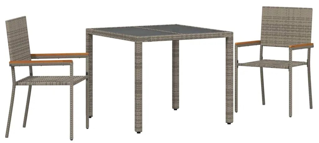 Conjunto de Jantar de Jardim vidaXL 3 Peças Cinza Polyrattan