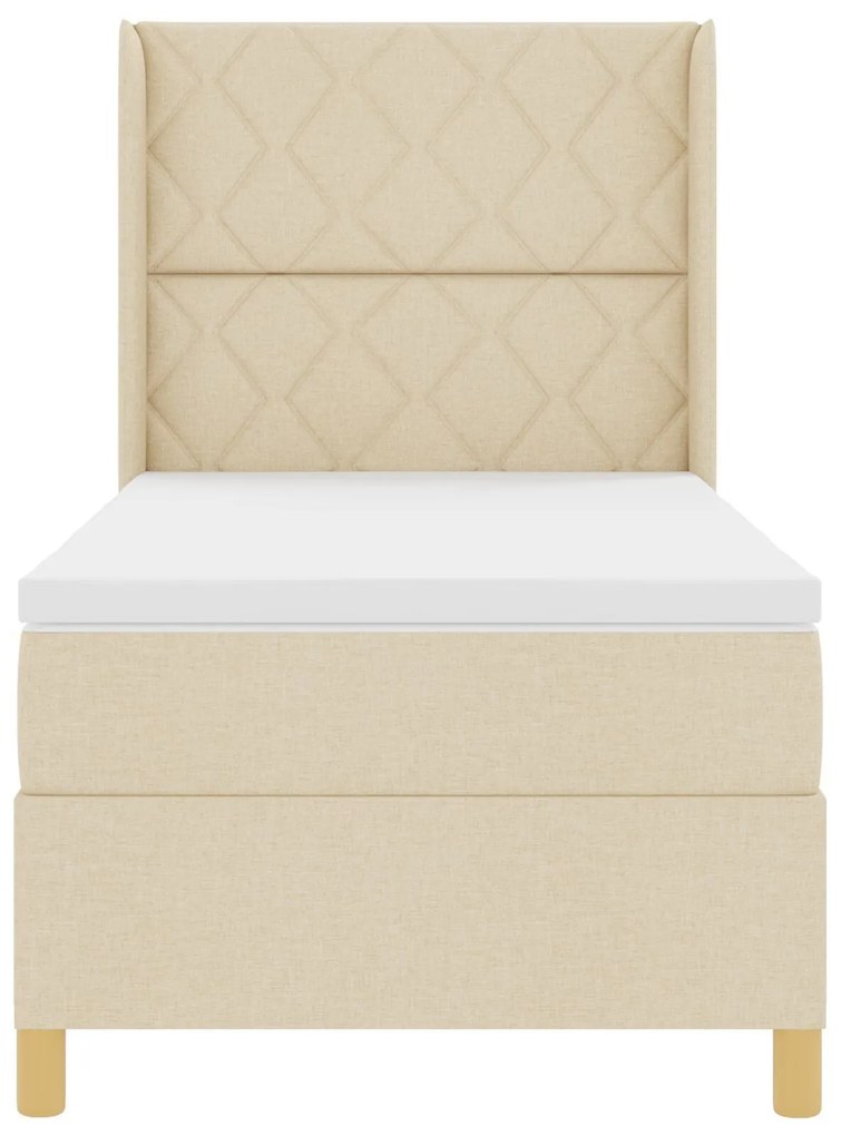 Cama Box Spring vidaXL com Colchão e LED Creme 90x200 cm Tecido