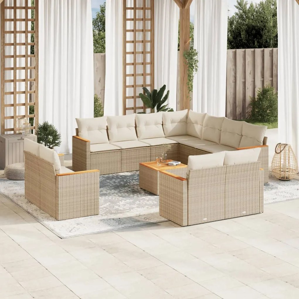 vidaXL 12 pcs conjunto de sofás p/ jardim com almofadões vime PE bege