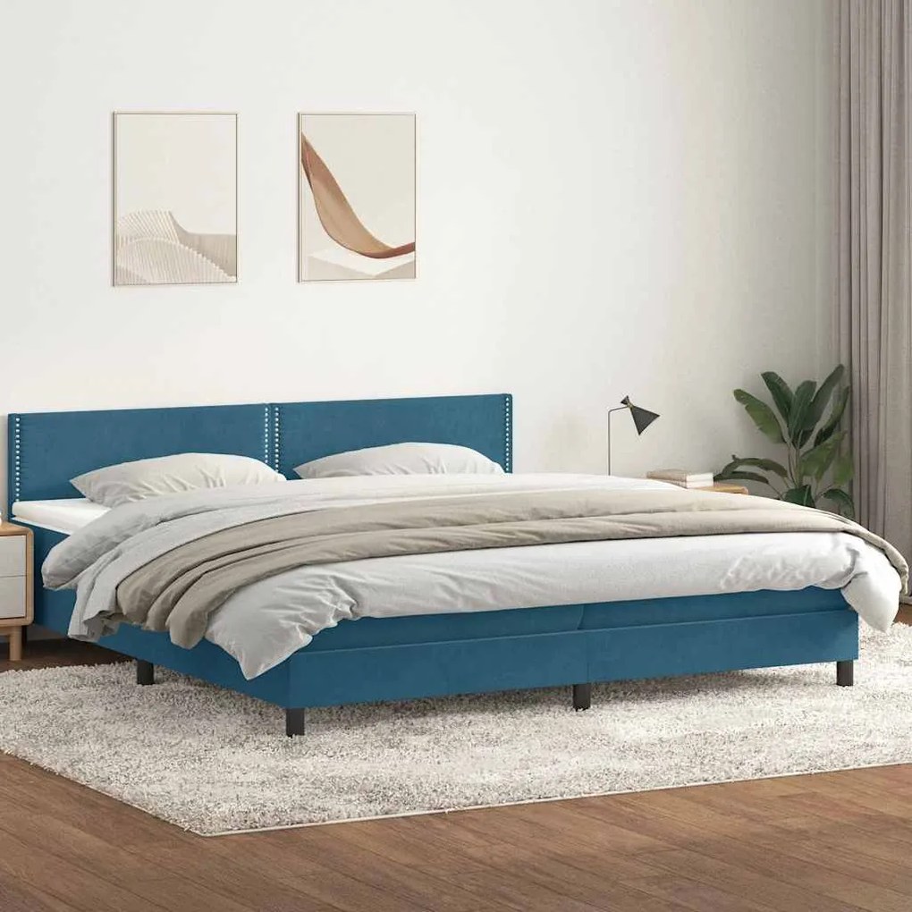 vidaXL Cama com molas/colchão 180x220 cm veludo azul-escuro