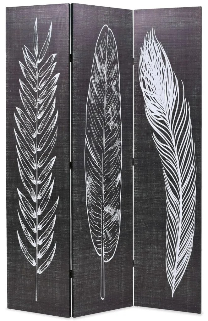 245889 vidaXL Biombo dobrável com estampa de penas 120x170 cm preto e branco