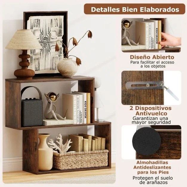 Estante para livros 80 × 22 × 70 cm de 2 níveis com espaço de armazenamento Castanha