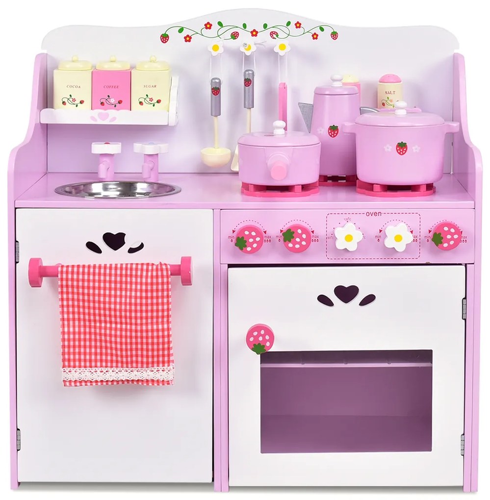 Cozinha brincar infantil madeira morango forno infantil com acessórios Rosa
