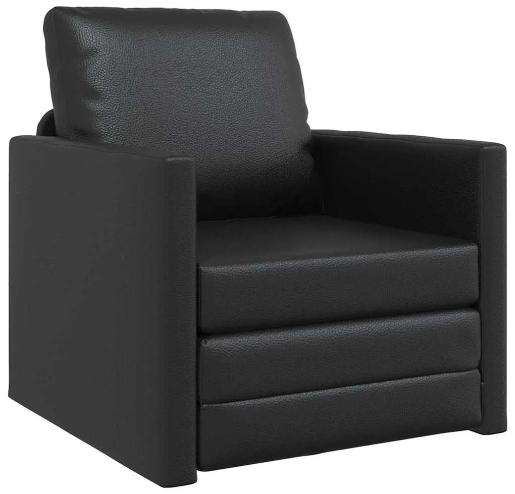 Sofá-Cama de Piso 2-em-1 Preto 74x77x81 cm Couro Sintético