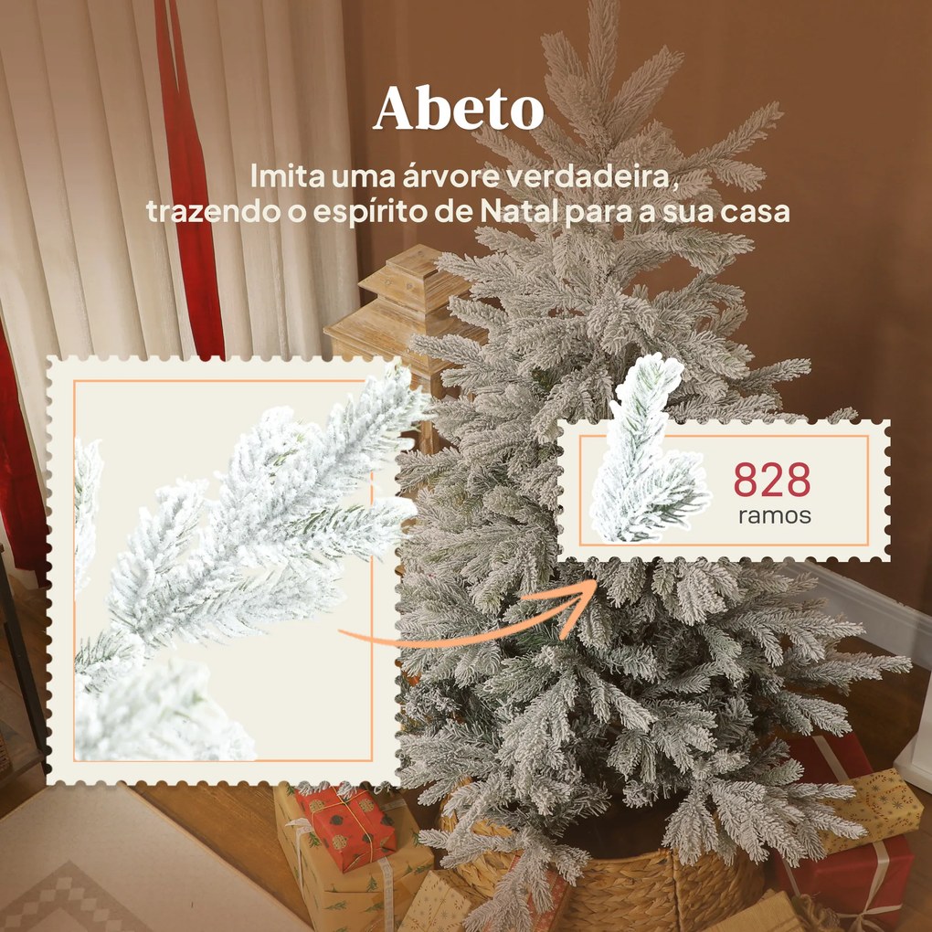 Árvore de Natal Artificial 150 cm com neve com 828 Ramos Base Dobrável e Fácil de Montar Verde