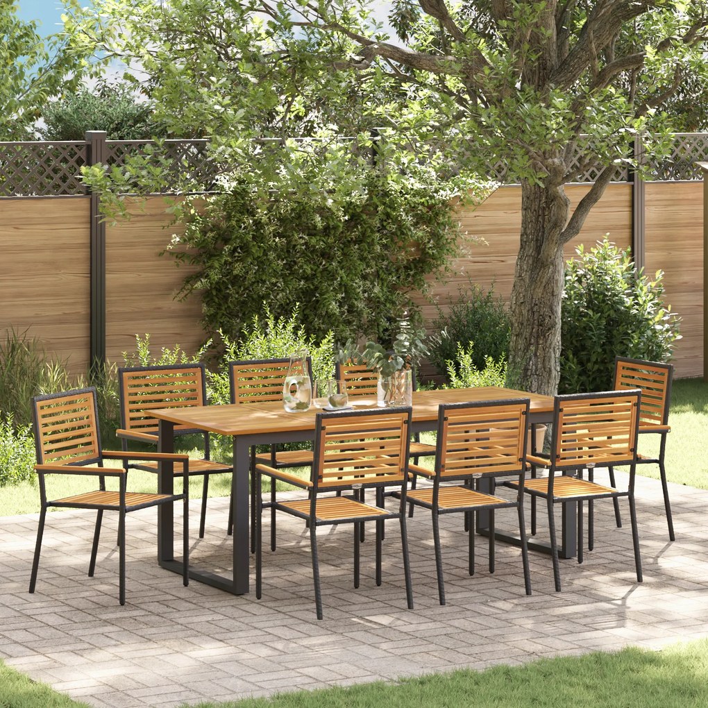 Conjunto de Jantar de Jardim vidaXL 9 Peças Preto Polyrattan Acácia